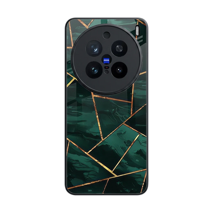Geometric green back phone cover | glass case for vivo x200 pro