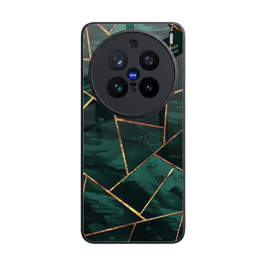 Geometric green back phone cover | glass case for vivo x200 pro