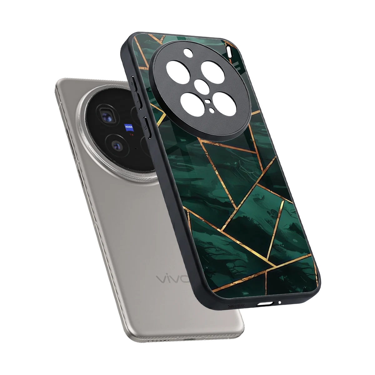 Geometric green sleek vivo x200 pro cover with tempered glass back and TPU edges