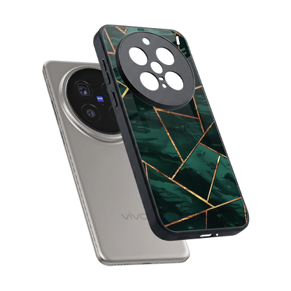Geometric green sleek vivo x200 pro cover with tempered glass back and TPU edges