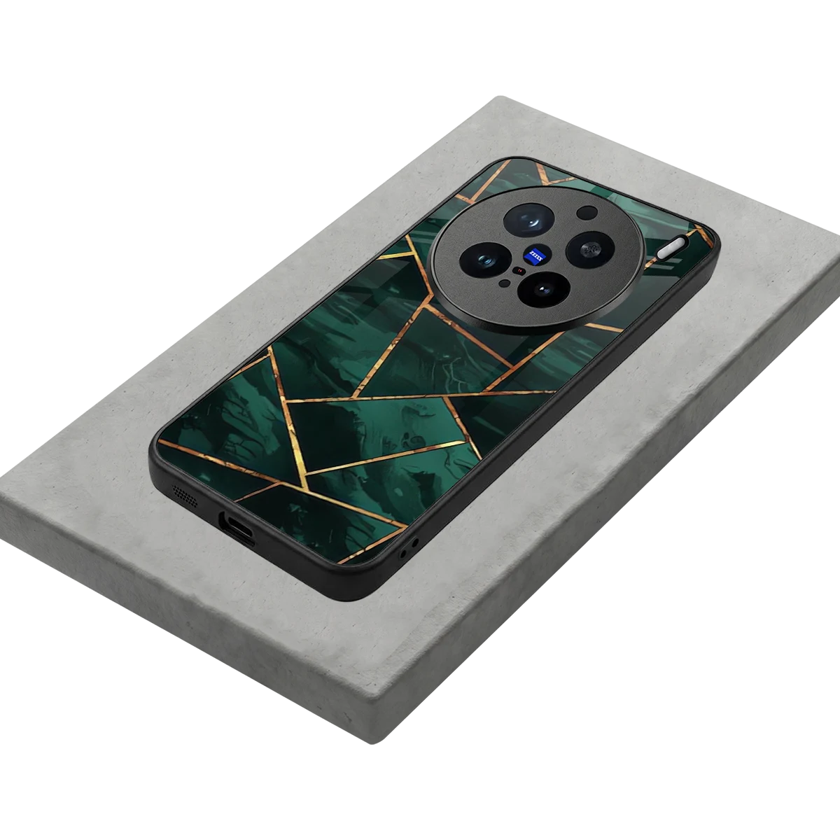 Geometric green stylish phone case for vivo x200 pro | glossy glass and slim fit