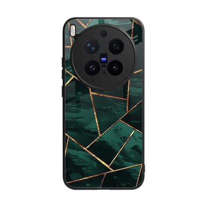 Geometric green back phone cover | glass case for vivo x300 pro