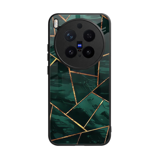 Geometric green back phone cover | glass case for vivo x300 pro