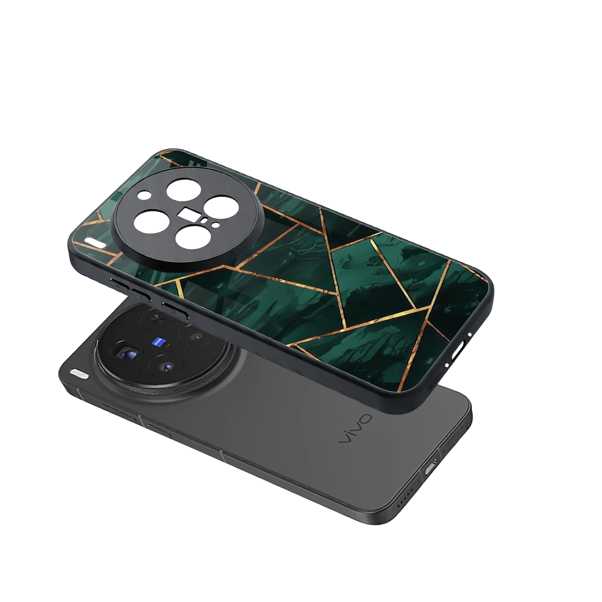 Geometric green sleek vivo x300 pro cover with tempered glass back and TPU edges