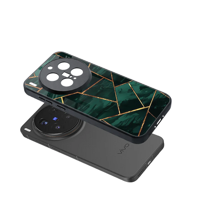 Geometric green sleek vivo x300 pro cover with tempered glass back and TPU edges