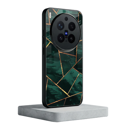 Geometric green vivo x300 pro mobile cover | shockproof glass phone case