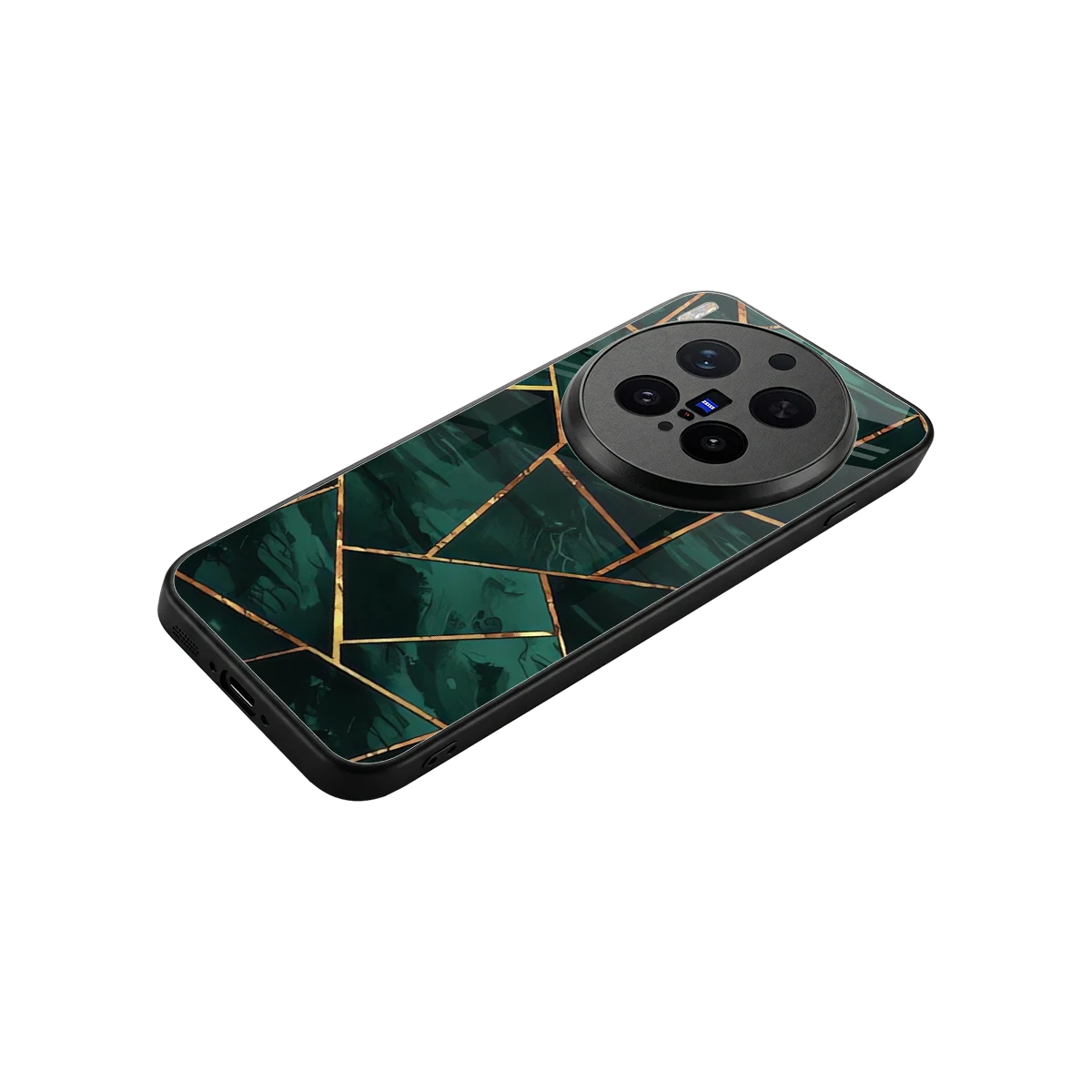 Geometric green stylish phone case for vivo x300 pro | glossy glass and slim fit