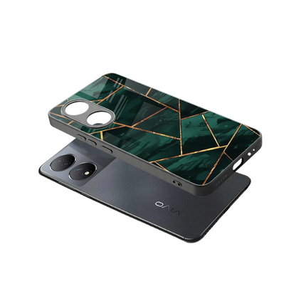 Geometric green sleek Vivo-y100 cover with tempered glass back and TPU edges
