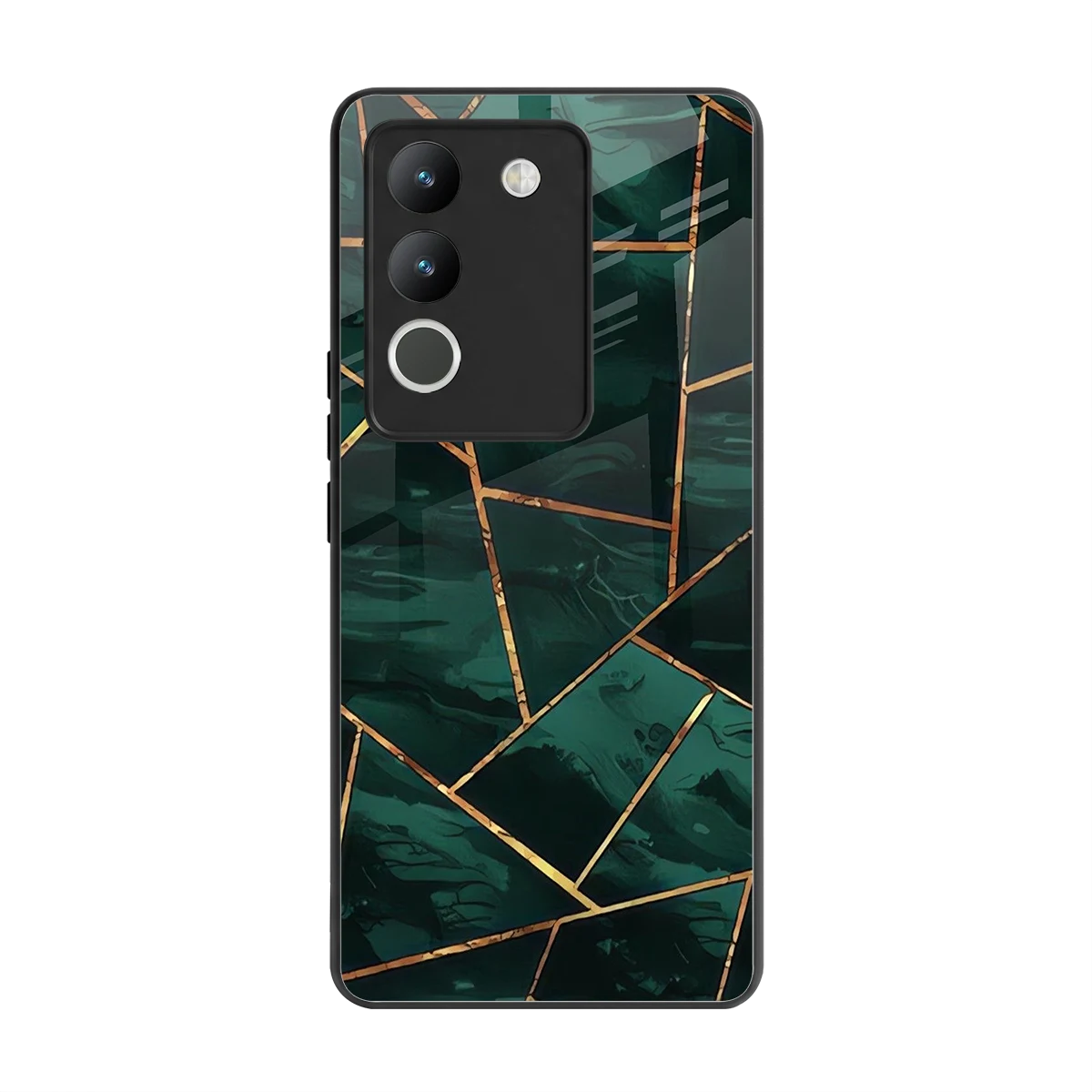 Geometric green back phone cover | glass case for vivo y200 5g