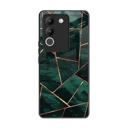 Geometric green back phone cover | glass case for vivo y200 5g