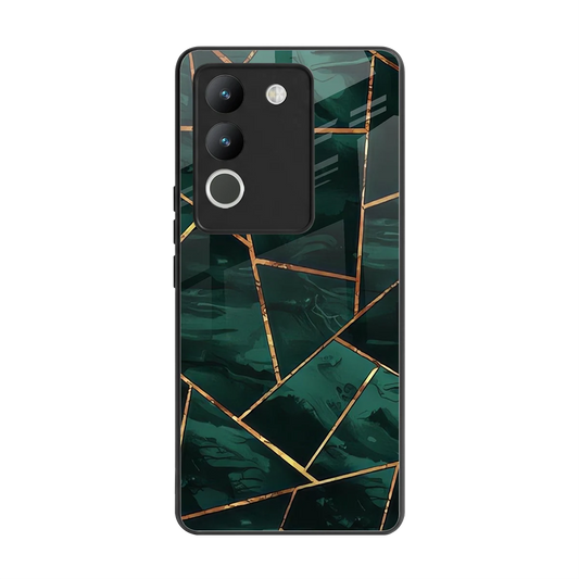 Geometric green back phone cover | glass case for vivo y200 5g