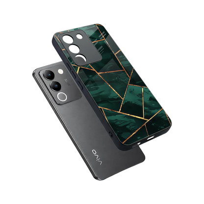 Geometric green sleek vivo y200 5g cover with tempered glass back and TPU edges