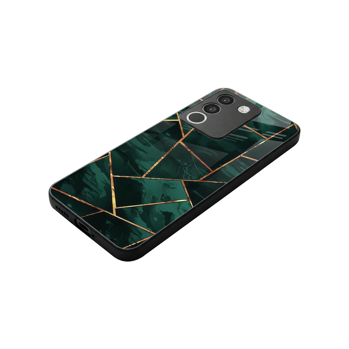 Geometric green stylish phone case for vivo y200 5g | glossy glass and slim fit