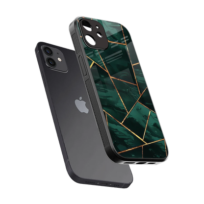 Geometric green sleek iphone 12 cover with tempered glass back and TPU edges