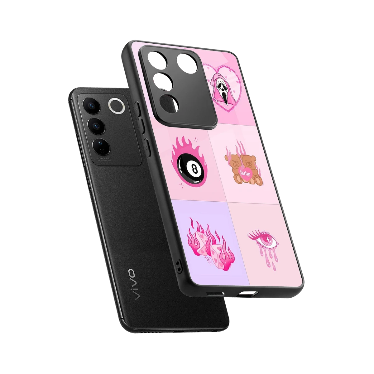 Ghostly Adorable sleek vivo v27 5g cover with tempered glass back and TPU edges