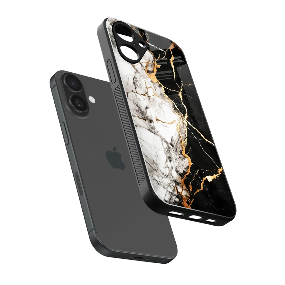 Gilded Marble sleek iPhone 16 cover with tempered glass back and TPU edges