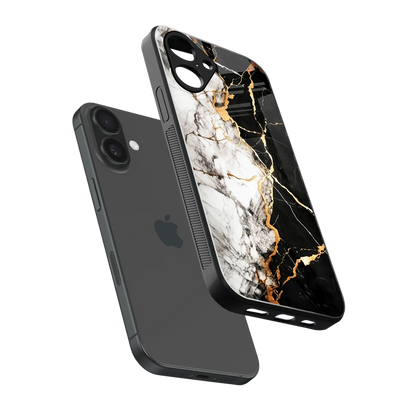 Gilded Marble sleek iPhone 16 cover with tempered glass back and TPU edges