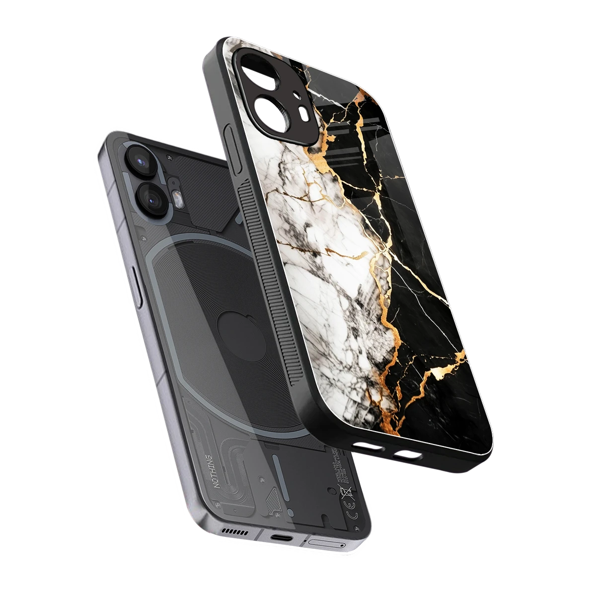 Gilded Marble sleek nothing phone 2 cover with tempered glass back and TPU edges