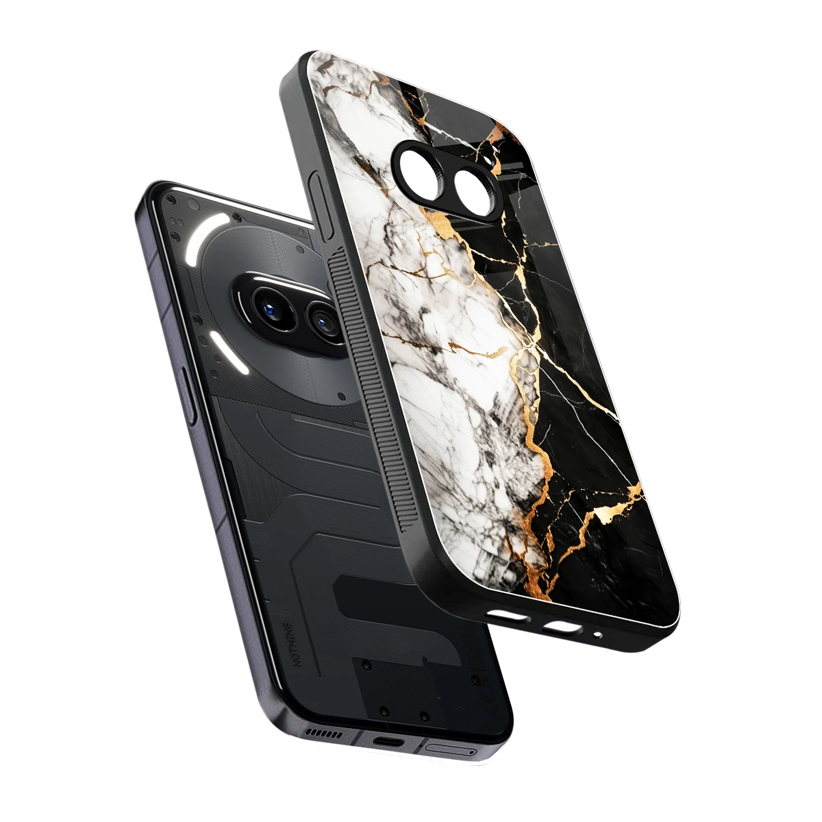 Gilded Marble sleek nothing phone 2a cover with tempered glass back and TPU edges
