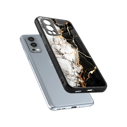 Gilded Marble sleek oneplus nord 2 cover with tempered glass back and TPU edges