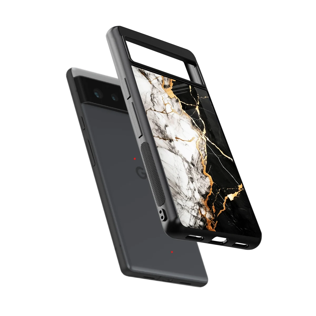 Gilded Marble sleek google pixel 6a cover with tempered glass back and TPU edges