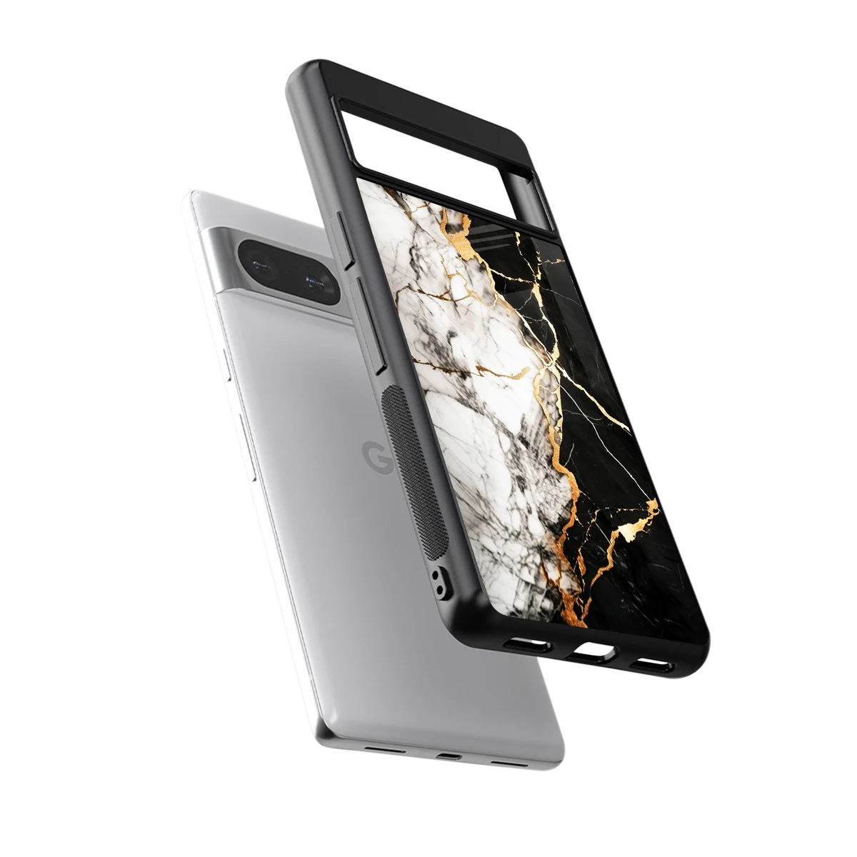 Gilded Marble sleek google pixel 8 cover with tempered glass back and TPU edges