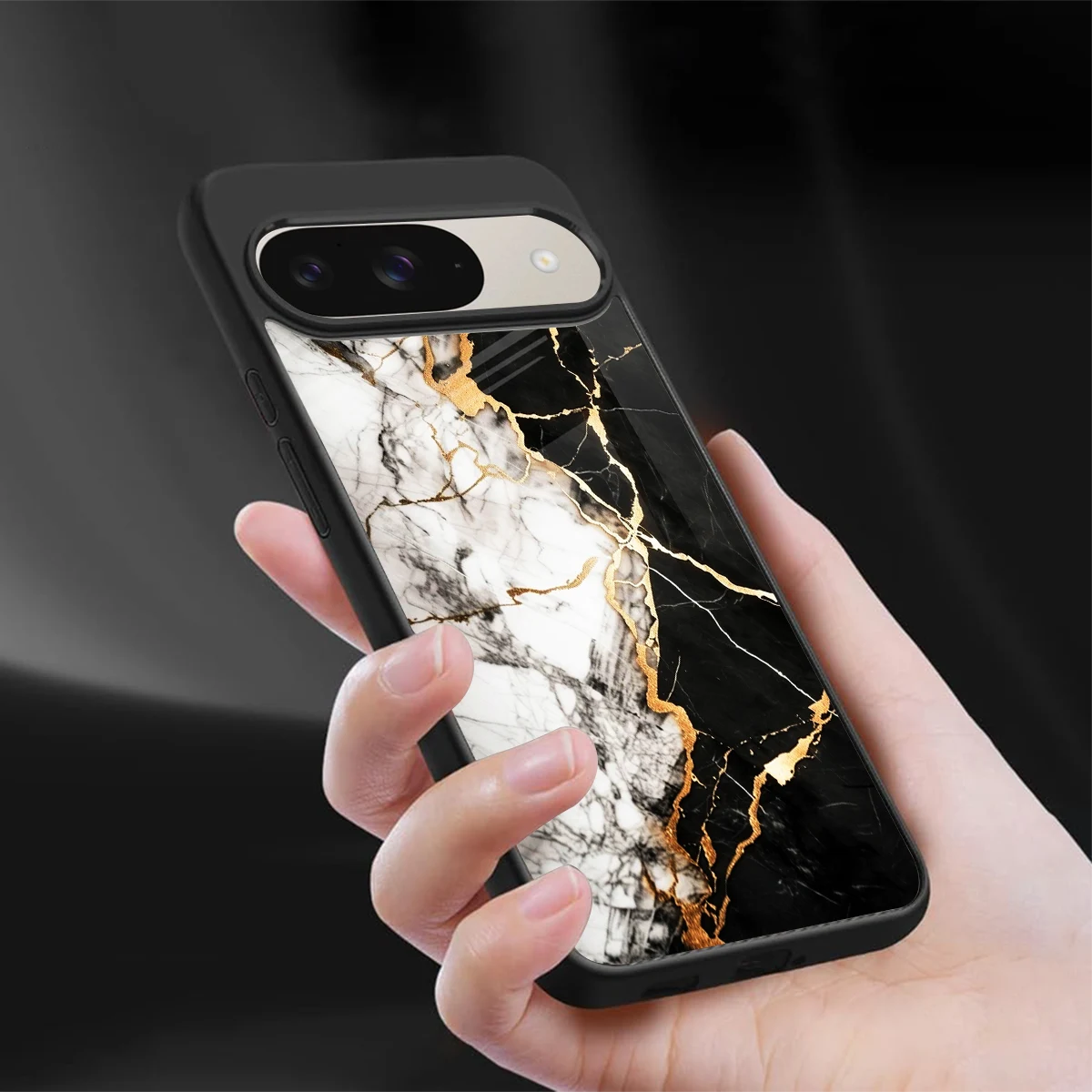 Gilded Marble sleek google pixel 9 cover with tempered glass back and TPU edges