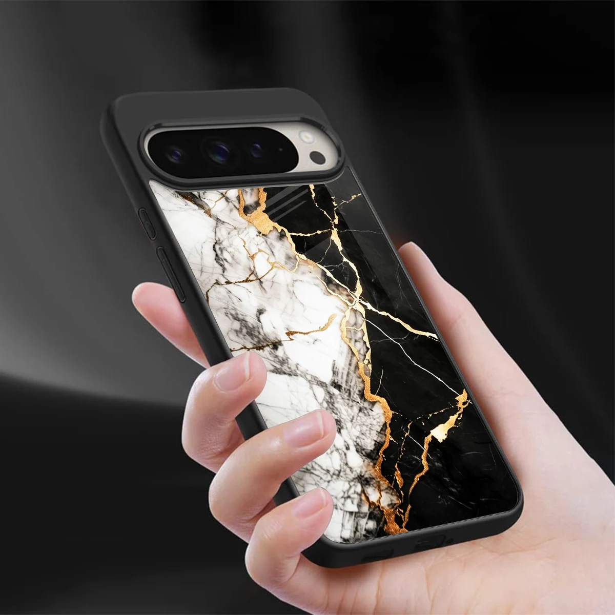 Gilded Marble sleek google pixel 9 pro xl cover with tempered glass back and TPU edges