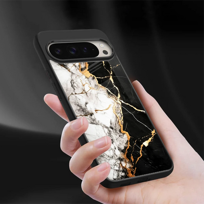 Gilded Marble sleek google pixel 9 pro xl cover with tempered glass back and TPU edges
