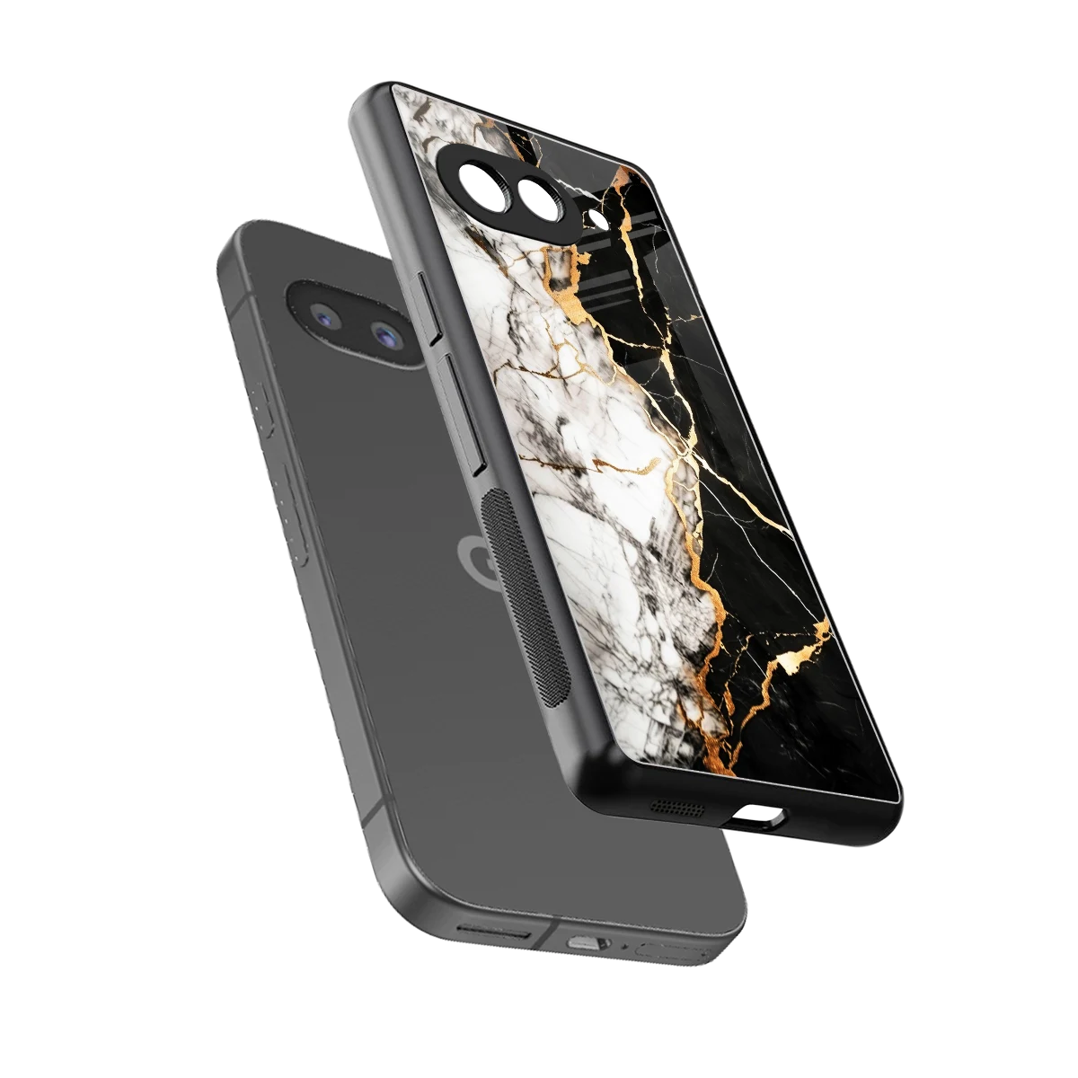 Gilded Marble sleek google pixel 10a cover with tempered glass back and TPU edges