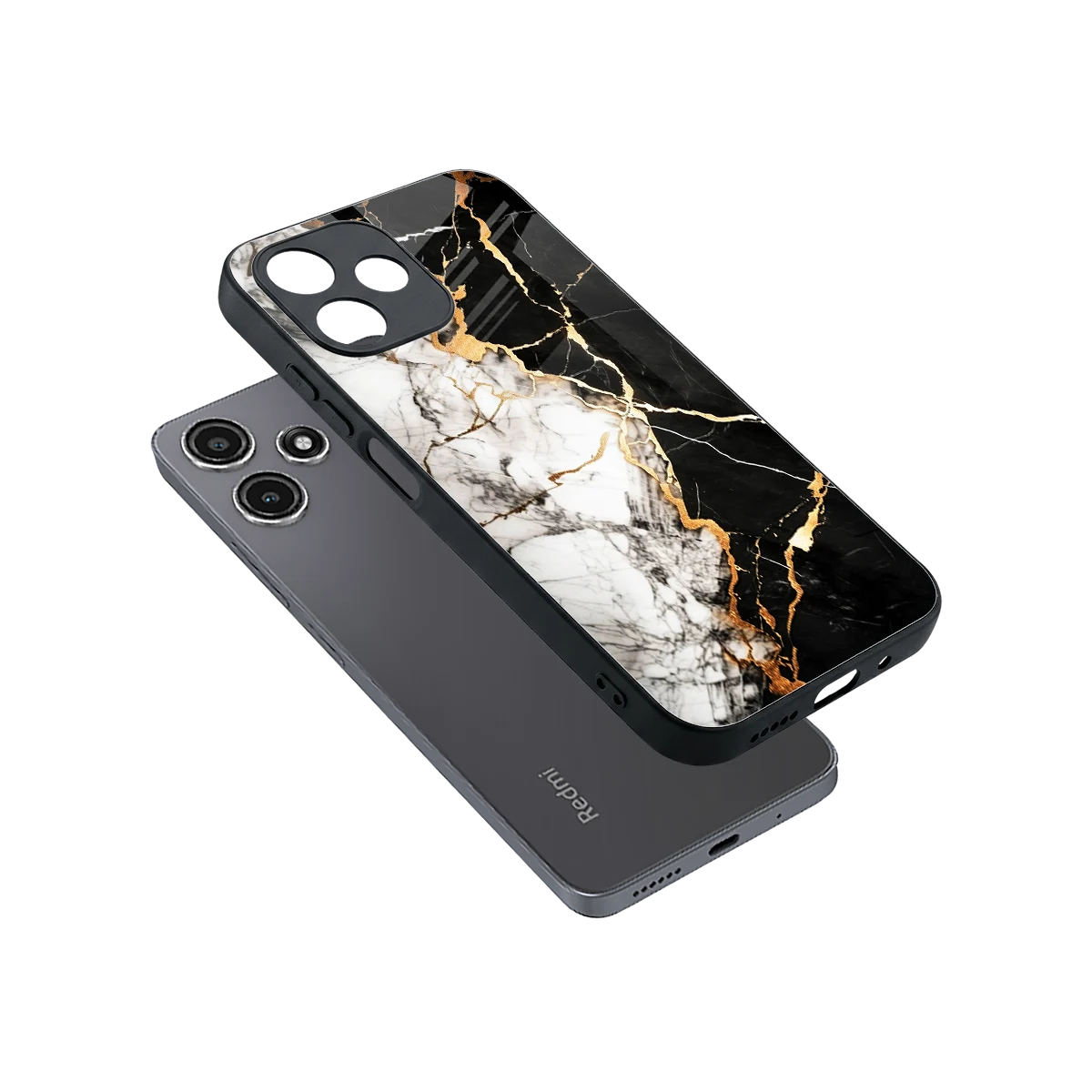Gilded Marble sleek redmi 12 5g cover with tempered glass back and TPU edges