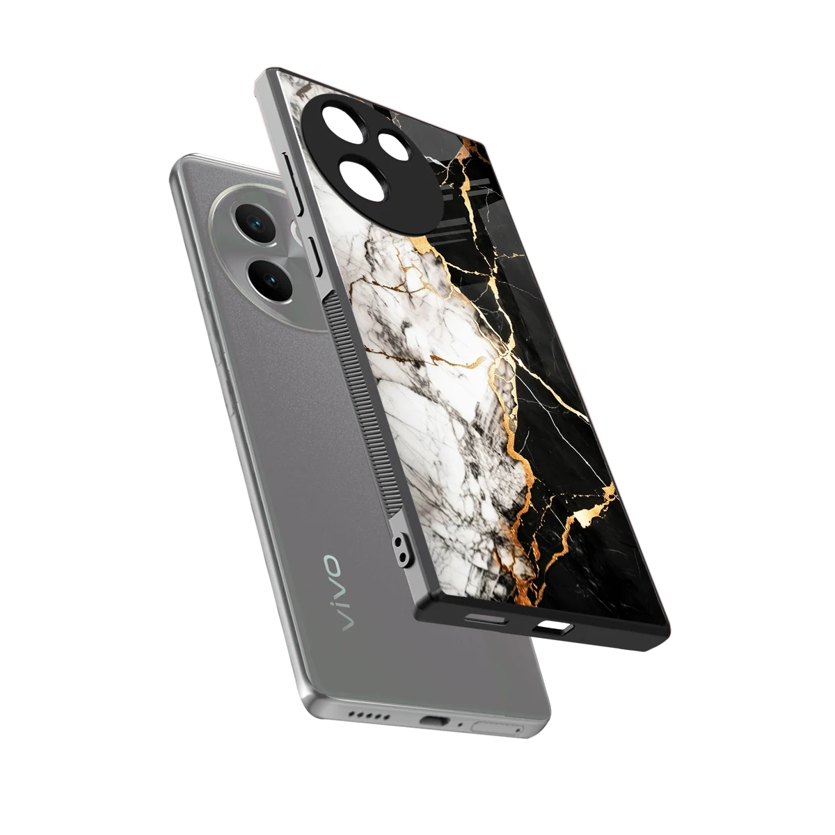 Gilded Marble sleek vivo v30e cover with tempered glass back and TPU edges
