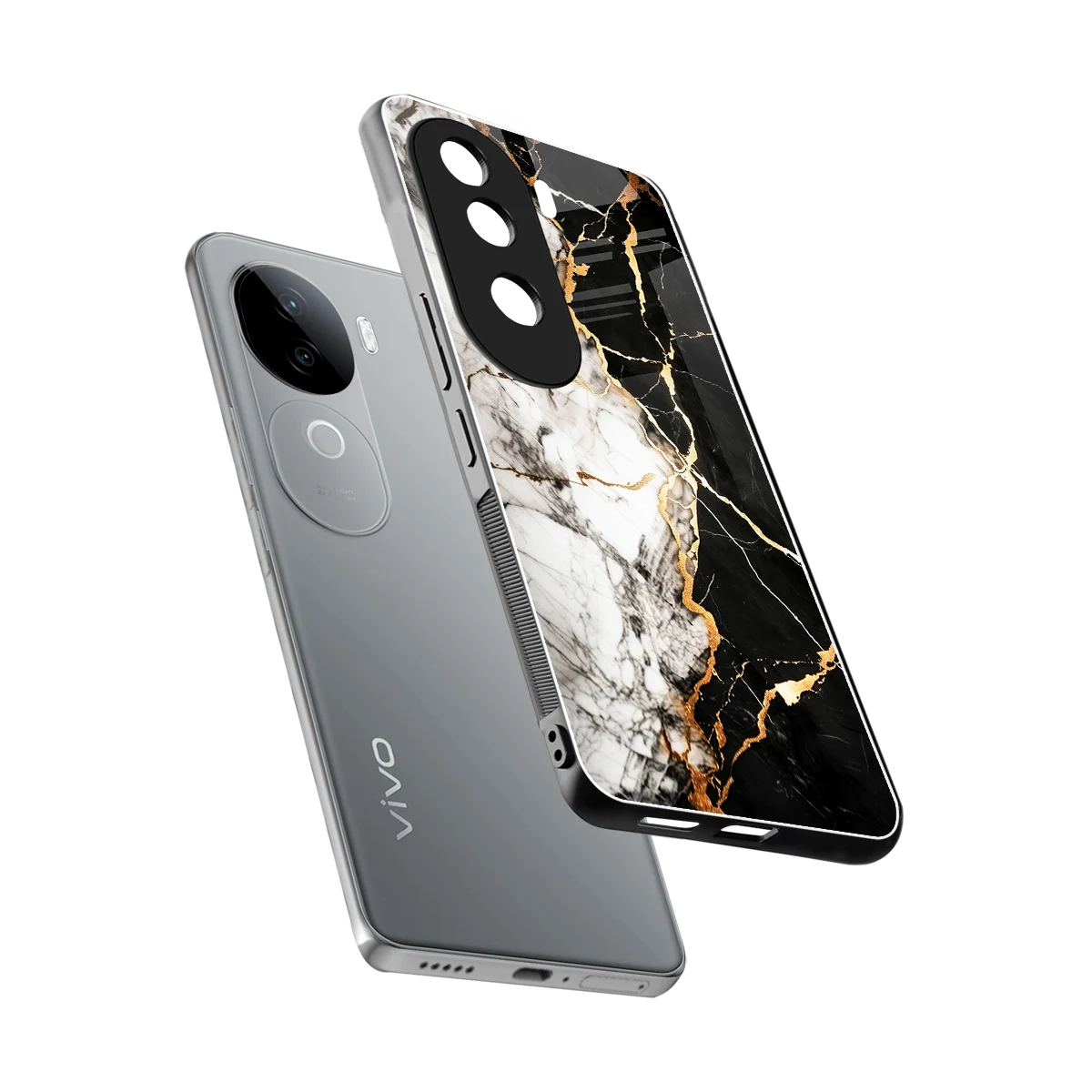 Gilded Marble sleek vivo v40e cover with tempered glass back and TPU edges