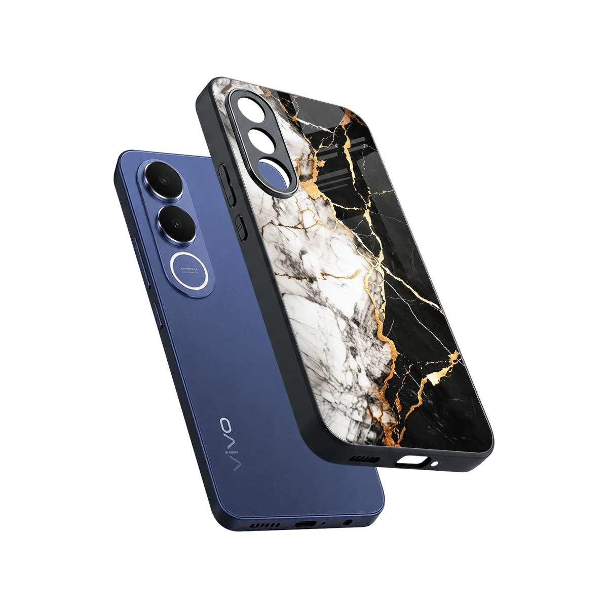 Gilded Marble sleek vivo v70 fe cover with tempered glass back and TPU edges