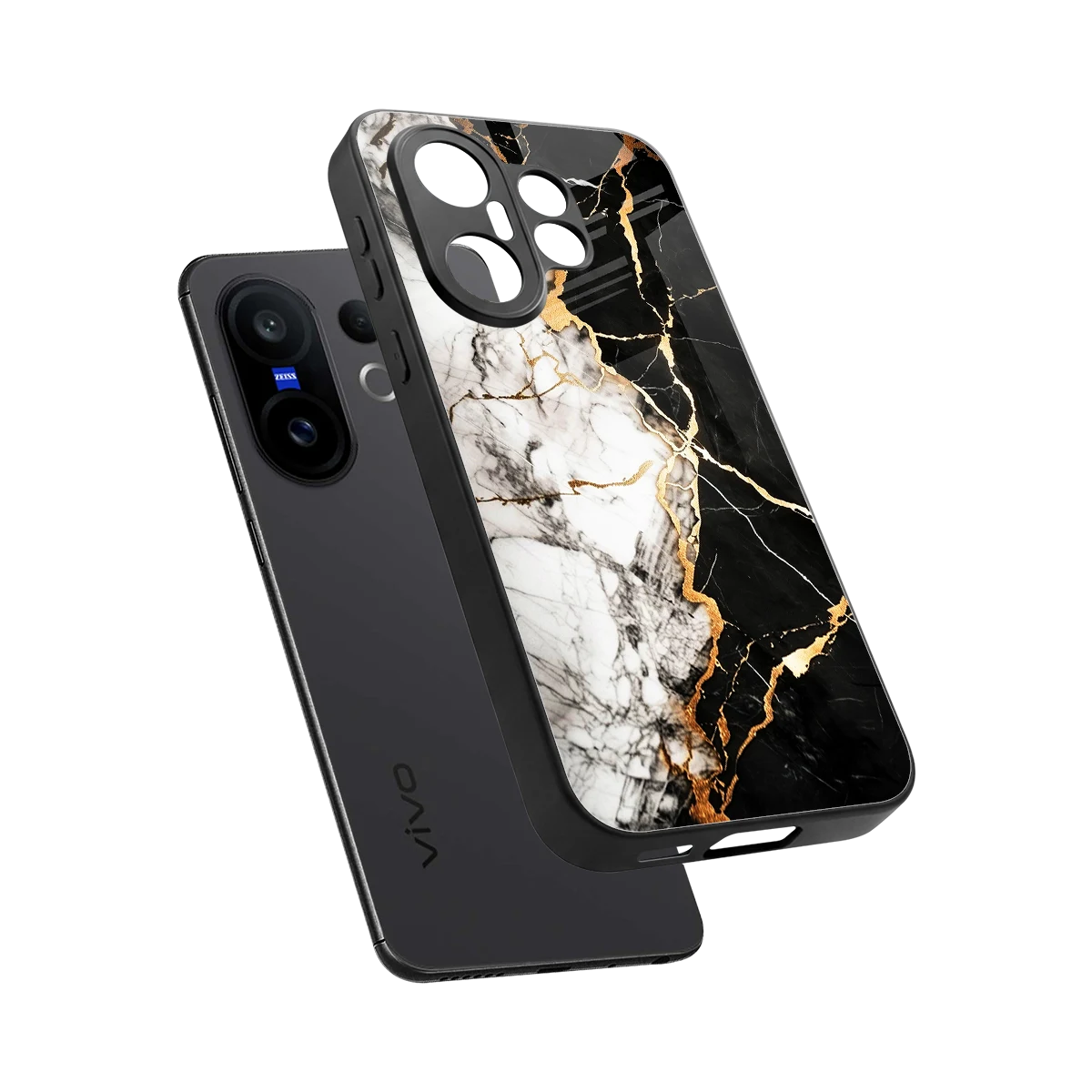 Gilded Marble sleek vivo x200 fe cover with tempered glass back and TPU edges