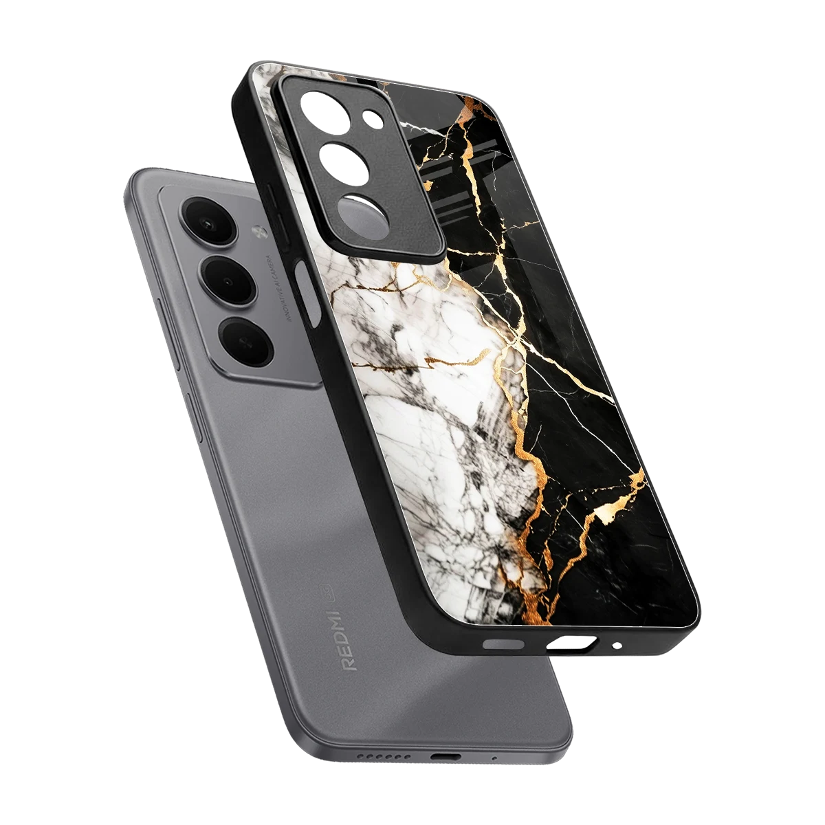 Gilded Marble sleek redmi 15 5g cover with tempered glass back and TPU edges