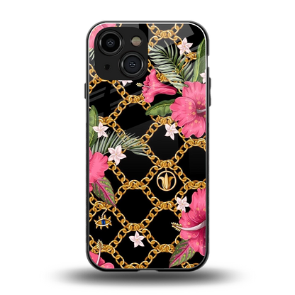 Gilded Petals back phone cover | glass case for iphone 13 mini