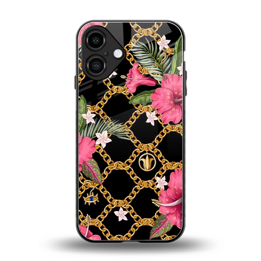 Gilded Petals back phone cover | glass case for iphone 16 plus
