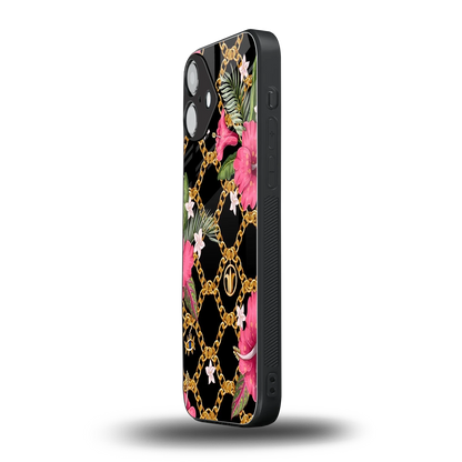 Gilded Petals iphone 16 plus mobile cover | shockproof glass phone case