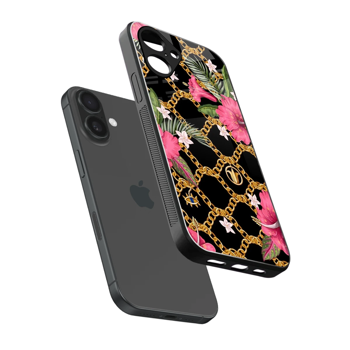 Gilded Petals sleek iPhone 16 cover with tempered glass back and TPU edges