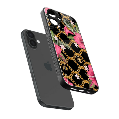 Gilded Petals sleek iPhone 16 cover with tempered glass back and TPU edges