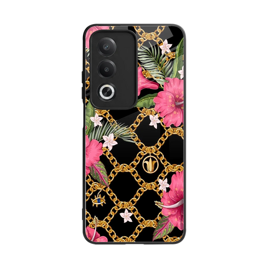 Gilded Petals back phone cover | glass case for oppo a3 pro