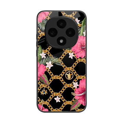 Gilded Petals back phone cover | glass case for oppo f31 pro 5g