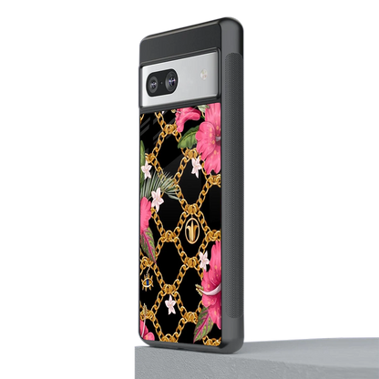 Gilded Petals stylish phone case for google pixel 7a | glossy glass and slim fit