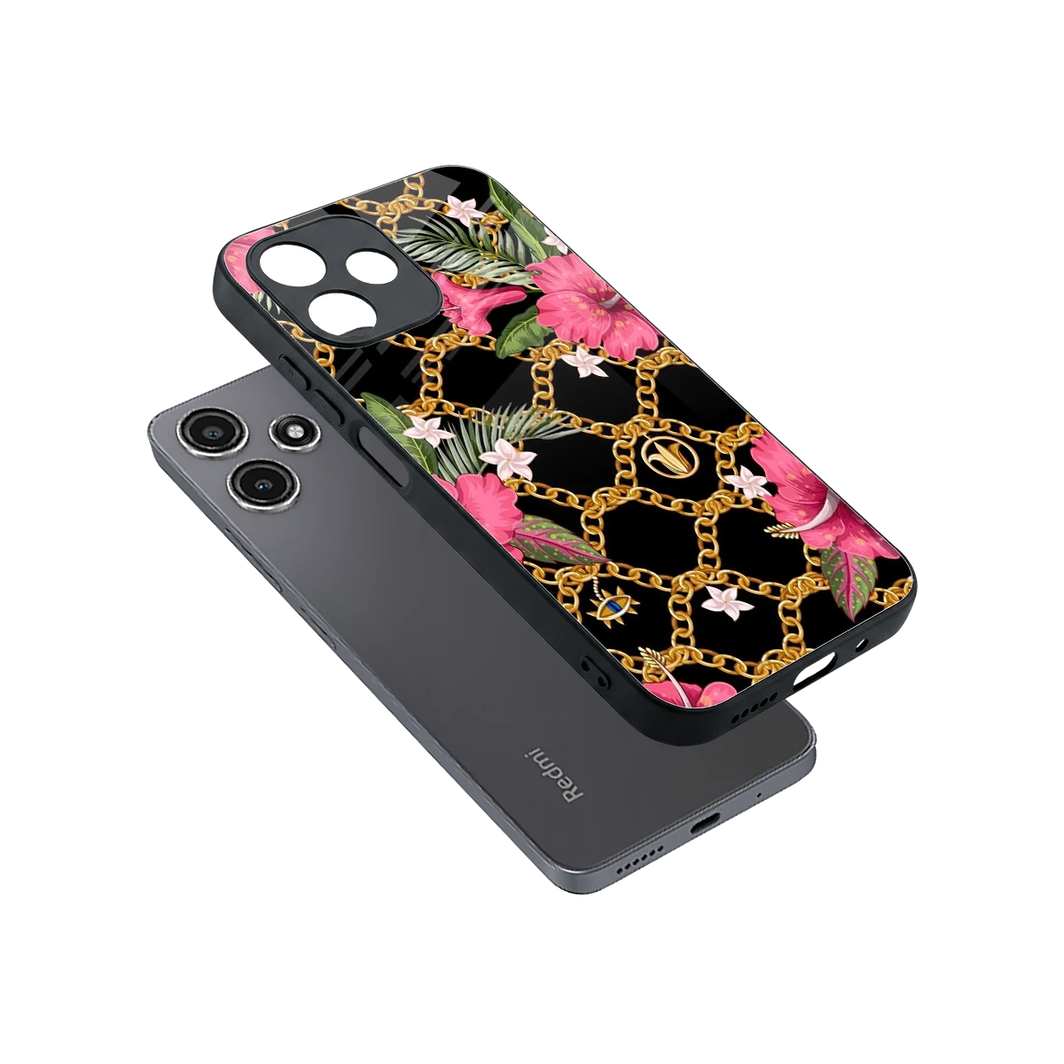 Gilded Petals sleek redmi 12 5g cover with tempered glass back and TPU edges