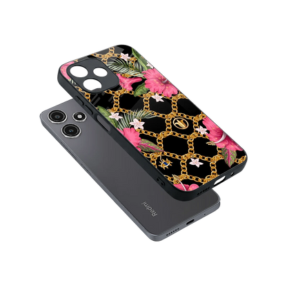 Gilded Petals sleek redmi 12 5g cover with tempered glass back and TPU edges