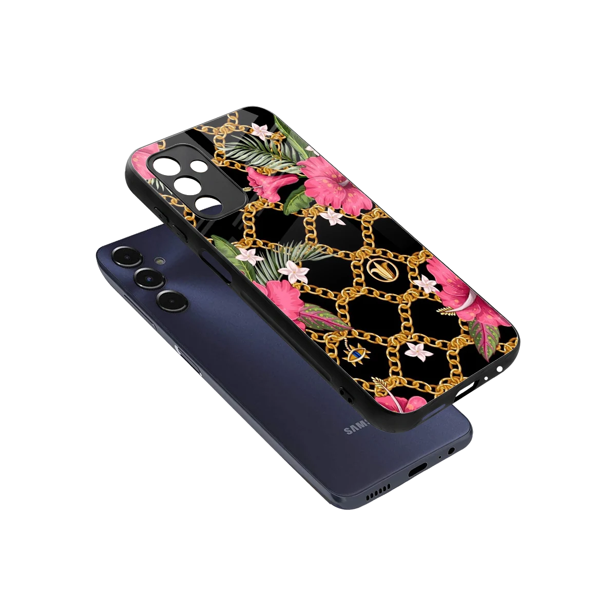 Gilded Petals sleek samsung galaxy m14 5g cover with tempered glass back and TPU edges