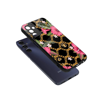 Gilded Petals sleek samsung galaxy m14 5g cover with tempered glass back and TPU edges