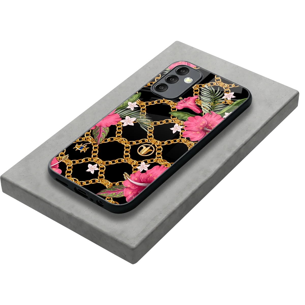 Gilded Petals stylish phone case for samsung galaxy m14 5g | glossy glass and slim fit