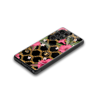 Gilded Petals stylish phone case for samsung galaxy s25 ultra | glossy glass and slim fit